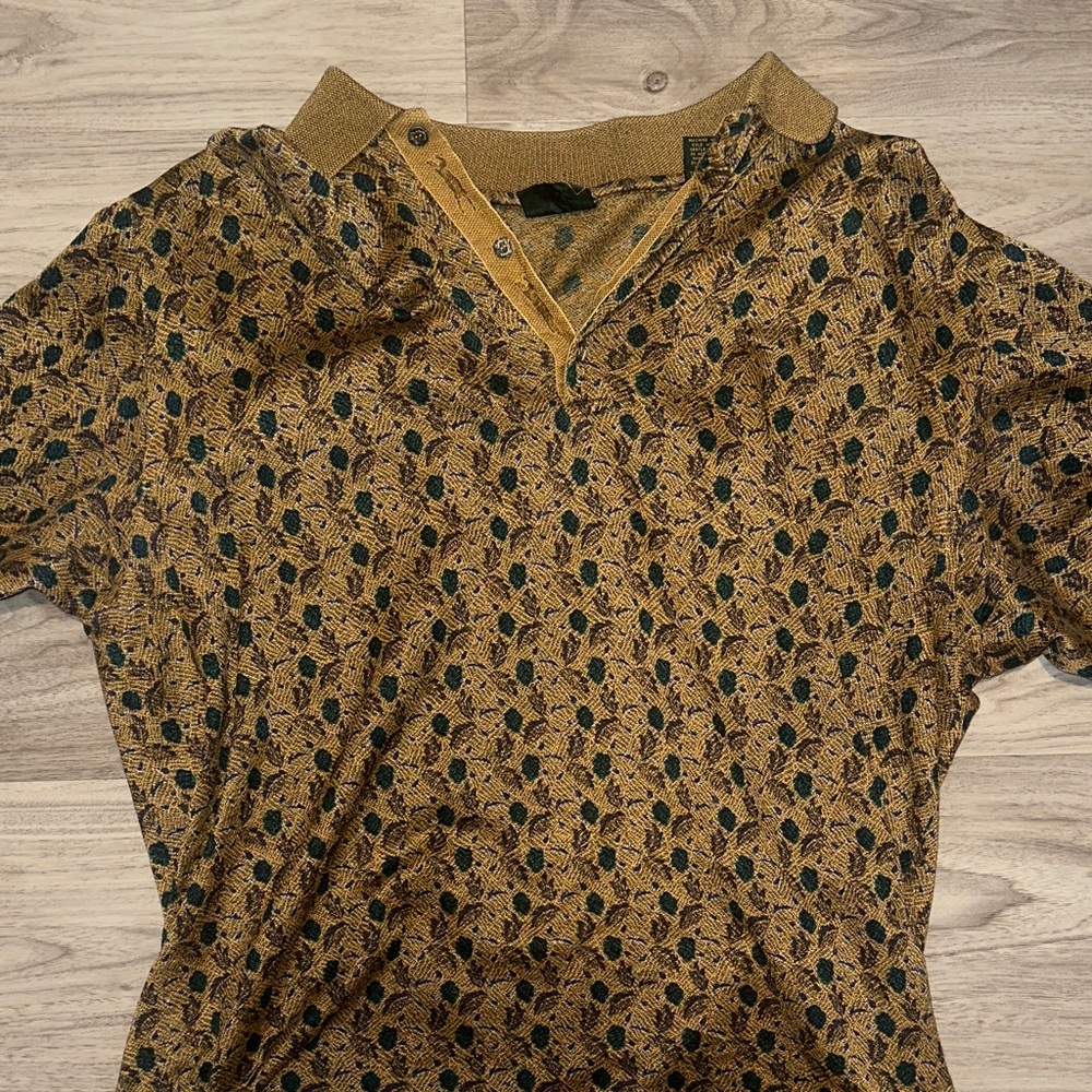 Bobby Jones Mustard and Teal Patterned Short Sleeve Golf Polo
